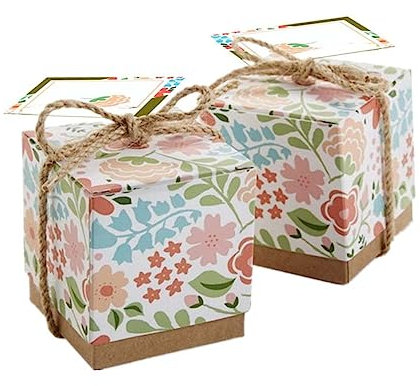 GRADENEVE 50stücke Vintage Kraft Papier Süßigkeitenboxen Mit Blumenprint Für Hochzeiten Geburtstagsfeiern Und Recycelbare Verpackung Mit Passendem Juteband
