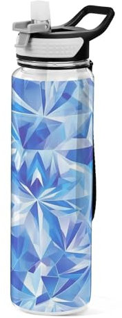 Mnsruu Frozen Stars Schneeflocken Wasserflasche mit Strohhalm, 1 Liter, Sportflasche, Tritan, BPA-frei, klare Trinkflasche für Erwachsene, Outdoor, Schule, Fitnessstudio, Reisen