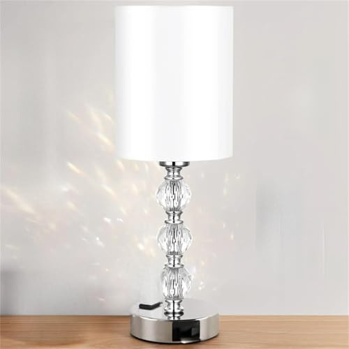 Lampe de Bureau avec Ports de Charge USB A+C & Prise CA Lampe de Table Tactile 3 Intensité Variable avec Ampoule Lampe de Chevet Cristal avec Blanc Abat-jour Éclairage de Table pour Salon (B,1 Pièce)