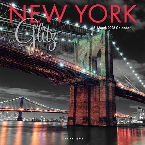 Graphique 2026 New York Glitzer-Wandkalender, 30,5 x 30,5 cm, dickes Papier, Organizer für Zuhause und Büro, großes Monatsraster, 3 Sprachen und markierte Feiertage, 4-Monats-Vorschau-Seite für 2027