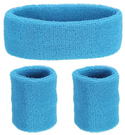 QUARKZMAN Set di Fasce Sudore Spugna sport Fascia 7x2 Azzurro Cielo | per Testa Polsini, Fascia per Testa Assorbente Sudore Assorbe Umidità, per Donne Uomini Esercizio Pallacanestro
