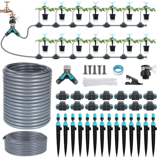 Bewässerungs System, Tröpfchenbewässerung Sprühbewässerung Bewässerung Kit, Automatische Bewässerungssets 30M Bewässerungsrohre Micro Bewässerung für Garten, Landschaft, Gewächshaus, Terrasse