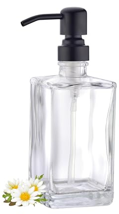 Zexzen Quadratischer Seifenspender aus Glas, Anti-Rost-Seifenspender, hochwertig, transparent, nachfüllbar, manuell, schwarz