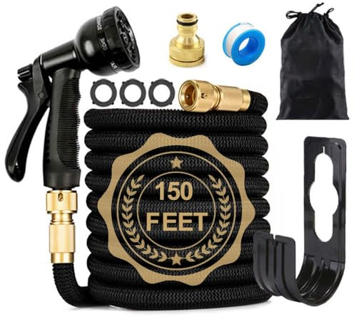 Blendra Expandable Garden Hose150FT 45M- Hosepipes for Garden Hose Pipe with 8-Way Spray Nozzle (3/4 & 1/2 Connectors) for Outdoor Gardening, Lightweight Durable, Lawn Care & Home Use