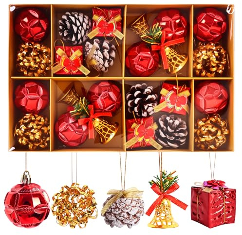 Christmas Tree Ball Ornaments 24pcs Set, Set, Plastic Christmas Ornaments Hanging Ball, Shatterproof Plastic Decor for Xmas Tree Holiday Wedding Party Decorations (B)