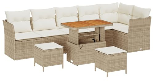 vidaXL 9-delars trädgårdsooffset med kuddar Beige Poly Rattan Perfekt För Utomhus Sittning För 4 Personer | UV-beständig Stabil Stilren Modernt Patio Sektionell Soffa Möbler Modulär Loveseat