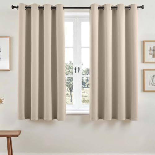 Vangao Gardinen mit Ösen Kurz Blickdicht Modern H145xB140cm 2er Set, Beige