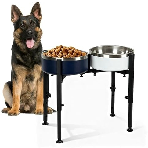Erhöhter Hundenapf Ständer, Hundenapfständer mit Einstellbarer 4 Höhen, Erhöht Hunde Futter Wasser Schalen Halter, Metall erhöht Hundefutter für Große & Mittelgroße Hunde, Schale Nicht enthalten