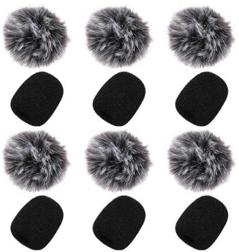 CREATCABIN 12Pcs Black Furry Mic Cover Lavalier Microphone Cover Small Soft Polyester Pompom Ball Sponge Windscreen Protective Wind Sleeves Sets for DIY Lavalier Bar News Interview Microphone