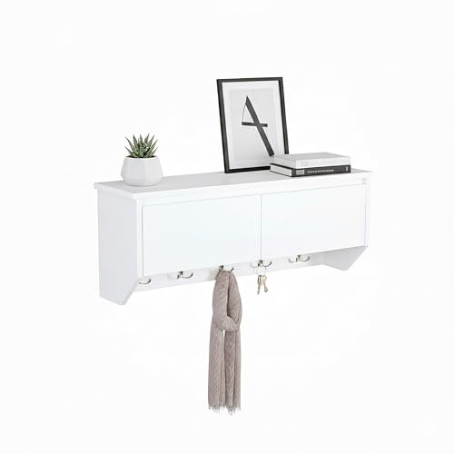 Relaxdays Wandgarderobe, 5 Haken, mit Stauraum, BxHxT: 30x78x20 cm, modern, Flurregal mit 2 Klappfächern, MDF, weiß