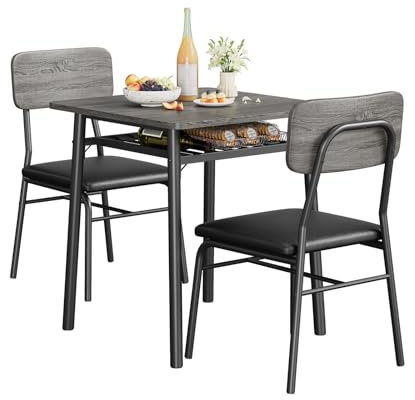Garvee Conjunto Mesa y 2 Sillas Cocina,Mesa De Cocina,Mueble Auxiliar De Cocina，Silla 39×45×89 cm,Diseño Que Ahorra Espacio,para Salón y Bar,Color Gris