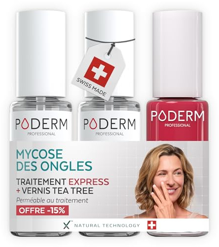 PODERM Pack Duo + Vernis à Ongles Rouge Rose | Traitement Complet contre la Mycose Difficile à Traiter | Renforce, Répare & Camoufle les Ongles Jaunes et Abîmés | Créé par un Podologue | Swiss Made