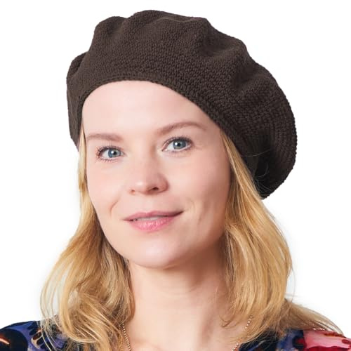 CHARM stickade tam hattar för kvinnor och män, Mörkbrunt, one size