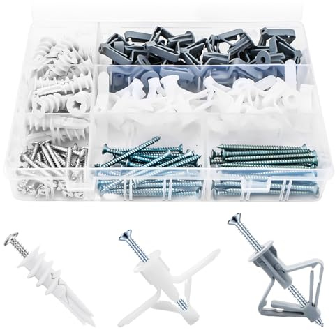 Yooyan 120 Stück Gipskartondübel Set, Hohlraumdübel mit Schrauben, Selbstbohrender Rigipsdübel, Gipskartondübel Dämmstoffdübel für Gipskartonplatten, Faserplatten & Hohlraumwände