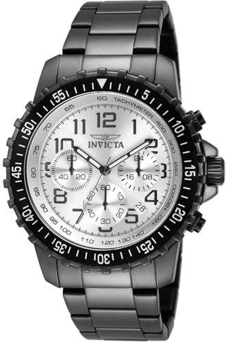 INVICTA Specialty Herren-Quarzuhr mit silbernem Zifferblatt, Chronograph-Anzeige und schwarzem Edelstahl-Armband, 11370