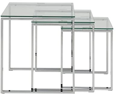 AC Design Furniture Jannis Beistelltisch – 50 x 50 x 55 cm, Glas Klar/Silber, Moderner Wohnzimmertisch