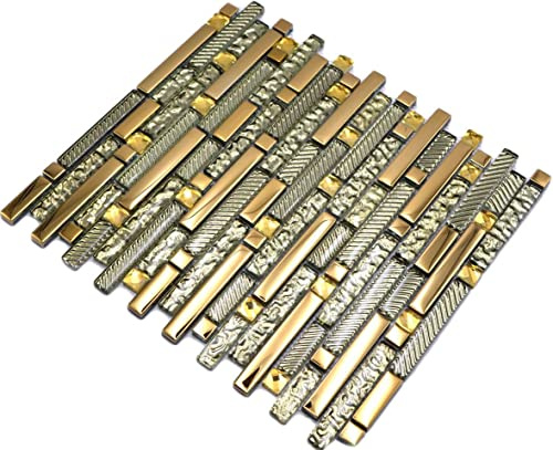 Mosaik Verbund Crystal mix Glas/gold Glasmosaik Transluzent Transparent 3D, Mosaikstein Format: 15x15/48/98x8 mm, Mattengröße: 298x338 mm, 1 Matte