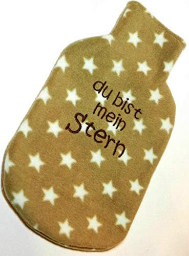 Personalisierbare Hülle für 2 Liter Wärmflasche - Fleece mit Stickerei - DU BIST MEIN STERN -