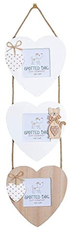 SPOTTED DOG GIFT COMPANY - Cadre Photo Multiple pour Mural - Ensemble de 3 Cadres en Bois en Forme de cœur avec cœurs décoratifs und Chat Deco Cadeau, 10 x 10 cm