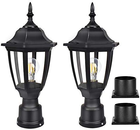 FUDESY Outdoor Post Lights, Exterior Lamp Post Light Fixture, Black, 2 Pack