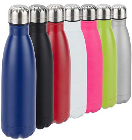 Relaxdays Trinkflasche Edelstahl, auslaufsicher, für Kalt- und Heißgetränke, Vakuum Isolierflasche 500 ml, Outdoor, blau