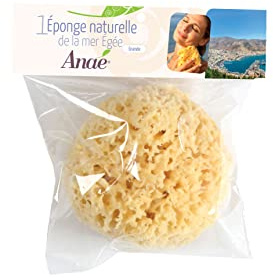Anaé - Éponge naturelle de la mer Égée en nid d'abeille - solide et durable - 100% naturelle et biologique - Hypoallergénique - pour bébés et adultes - Très Grande Taille 14 à 16 CM