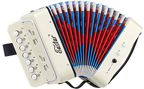 Eastar Akkordeon 10 Tasten Knopf Pädagogisches Musikinstrument für Kinder, Voll Funktionsfähiges Leichtes Ziehharmonika, Auswahl an Geschenken zum Kindertag, Weiß