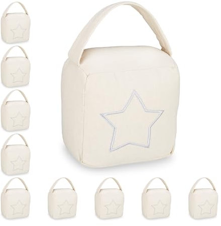 2x Fermaporta a Sacco, Blocca Porte e Finestre, Tessuto, Manico e Stella Decorativa, 18,5x14x10 cm, Beige