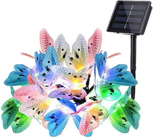 Solar Schmetterling Schnur Lichter Außen,KINGCOO 15.7FT 20LED Mehrfarben Glasfaser Schmetterling Solar Nachtlampe Dekorative Lichterketten für Garten Weihnachten Hochzeitsfeier Beleuchtung Dekoration