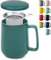 Cosumy Taza de Te con Filtro y Tapa 500ml - Ceramica - Mantiene Caliente la Infusion - Apta para Lavavajillas (Verde azulado oscuro)