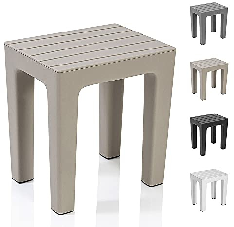 Inbagno Sgabello bagno doccia multiuso Lello alta resistenza, 38x29x41 cm effetto legno, portata 150 Kg (1, Tortora)