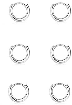 Creolen Silber 925 Klein Ohrringe Set für Damen Mädchen, 3 Paar Helix Piercings Silber Ohrringe für Damen Herren Ohrringe Nase Lippenringe 6mm