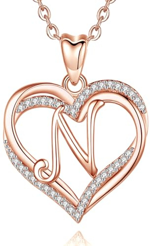INFUSEU Collar De Nombre, Doble Corazón De Oro Rosa N Letra Joyería del Alfabeto Colgante de Circonio Cúbico CZ Regalos Románticos Para Las Mujeres Novia de las Niñas