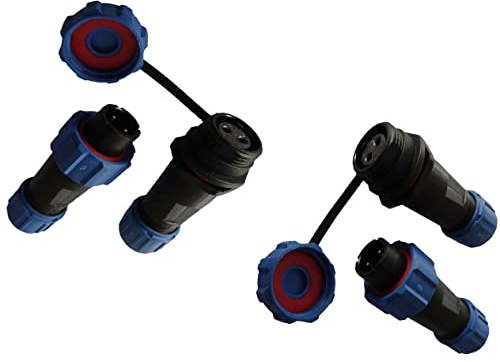 230V 12V IP68 13mm 2-polig Rundstecker Buchse Verbinder Stecker Set mit Deckel Steckverbindung Steckverbinder wasserdicht für Garten Boot KFZ für max. 6,5mm Kabeldurchmesser (2 Sets / 2-Pin)