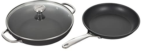 Le Creuset Set di pentole professionali antiaderenti rinforzate, 3 pezzi (padella da 24,1 cm e 2,5 qt. Braiser con coperchio in vetro)