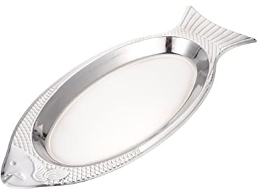 Hemoton Fish Serving Platter 17.7 Inch Stainless Steel Fish-Shaped Plate Mirror Polish Oval Tray for Family Meals and Entertaining