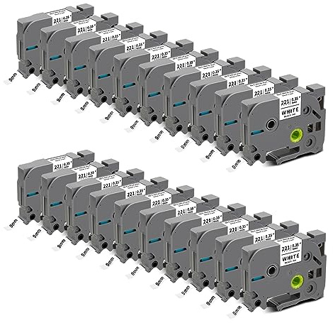 20x STRONIX Kompatibel Brother P-Touch Bänder TZe-221 TZe Schriftband TZ-221 Ub-221 Cassette 9mm Schwarz auf Weiß Etikettenband für Beschriftungsgerät Brother Ptouch PT-1010 H105 H100R H107B Cube Plus