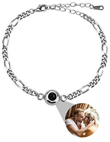 Eiennoai Personalisierte Armb?nder mit Bildern innen, personalisierte Foto-Armb?nder für Paare, runde Foto-Armb?nder Projektion Armb?nder für Frauen M?nner Jahrestage Geburtstag Weihnachten