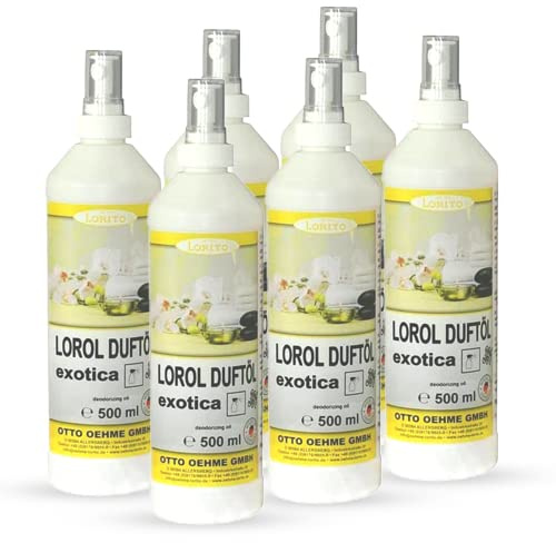 Lorito Lorol Duftöl Exotica 6 x 500ml | Lufterfrischer, Raumduft Spray für Toilette, Wohnzimmer, Bad und WC, auch als Autoduft geeignet, mit fruchtig-exotischem Duft