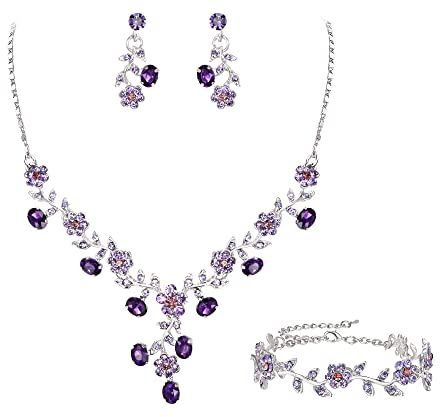 EVER FAITH Hochzeit Party Schmuckset für Braut Kristall Cluster Blume Kostüm Halskette Ohrringe Armband Set