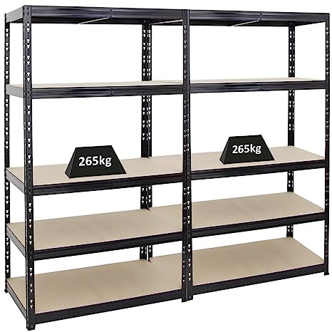 PROREGAL Mega Deal | 2X Schwerlastregal Tiger | HxBxT 180x100x60cm | Fachlast 265kg |Schwarz | Garagenregal, Lagerregal, Steckregal, Kellerregal
