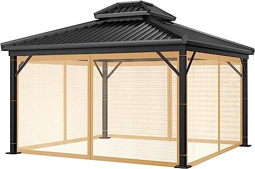 Backyard Gazebos Mosquito Netting,Universal Replacement Mesh Netting Screen Mesh Bug Net,Spacious Insect Protection Camping Tent 4-Panel Sidewall Net Cover