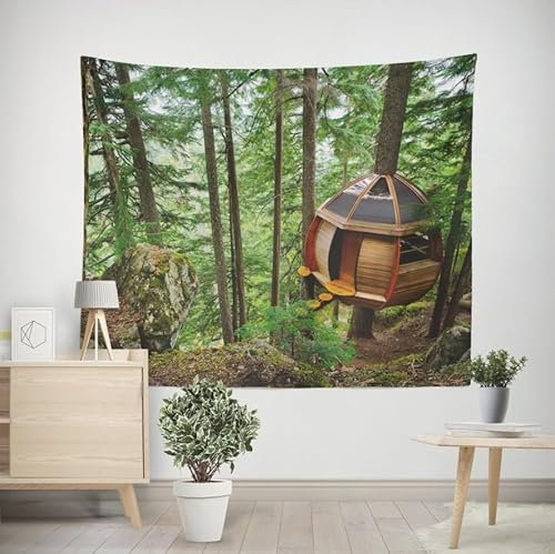 EHOMERY Wandteppich Quadrate Wanddekoration Innen Holzhaus Wandbehang Junge Wandtuch Fantasy Wohnzimmer Schlafzimmer Wandbehang Dekoration 200x200cm