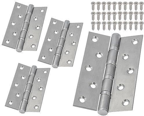 Neuhall 2 Paar Scharniere klappbar 125mm (4 Stück) Edelstahl V2A für Türen Holztür Schranktür Tisch Türscharniere Innen & Außen Klavierband Möbelscharniere inkl. Schrauben