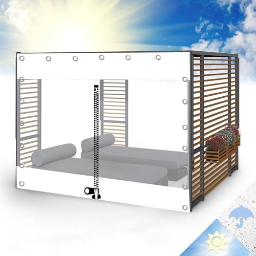 Cortinas De Lona Transparente Para Exterior Con Ojales,Lona De Pvc Resistente a La Intemperie,Paneles Laterales De Lona Alquitranada Impermeable Con Cremallera,Para Pérgola,W×H-1.9×2.5m(6.2*8.2ft)