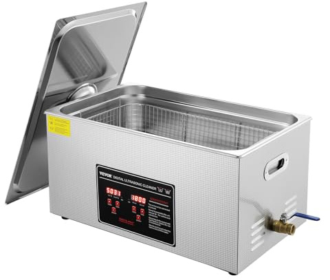 VEVOR Limpiador Ultrasónico 22L, Bandeja Ultrasónica Digital de Acero Inoxidable de con Calefacción Tiempo y Temperatura Ajustable Dispositivo de Limpieza Ultrasónica para Joyería Gafas Relojes