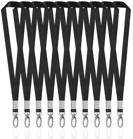 ieron Förpackning med 10 nyckelband med klämma och vridbar krok halsband för ID-märke Nyckelring Rem 16 tum svart