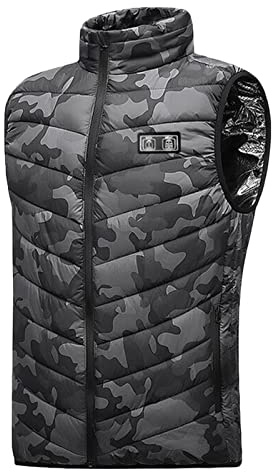 Chaleco Calefactable Hombres Mujeres, 13 Zonas de Camuflaje Chaleco Autocalentable Chaleco Calefactor Inteligente con Cremallera Deporte Y Ocio Modelo de Carga Usb Chaleco de Cuello Alto