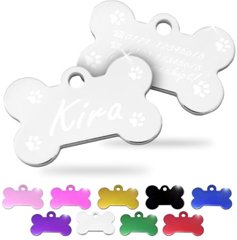 Ibera gifts - Hundemarke mit Gravur und personalisierte Hundemarke in Knochenform für kleine bis mittelgroße Hunde und Katzen (Silber, Pfoten)