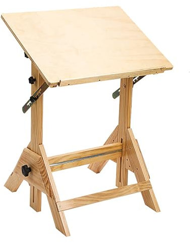 LBMED Anhebbarer Kunstmaltisch, Großer Zeichentisch Aus Holz Mit 45 X 60 Cm/60 X 90 cm Arbeitsbereich Und Achterhalterung, Verstellbarer Neigungswinkel Von 0–45° Und 94–115,5 cm Höhe, Ohne Schütteln